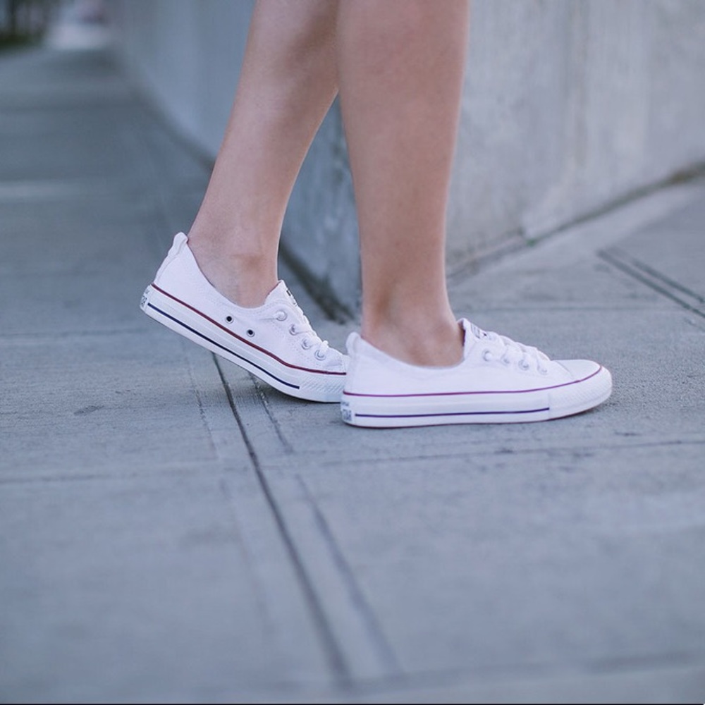 White slip-on converse with “scrunch back”